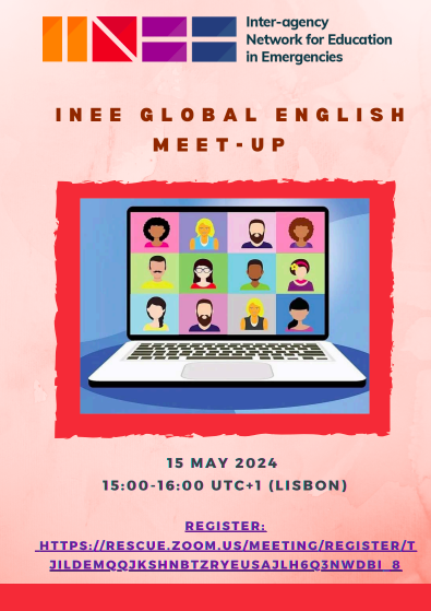 ⏰ The INEE Global Meet-up in English starts in 3 hours. Join us to meet other INEE members, talk about EiE projects, share your work, and more. Register ➡️ rescue.zoom.us/meeting/regist…