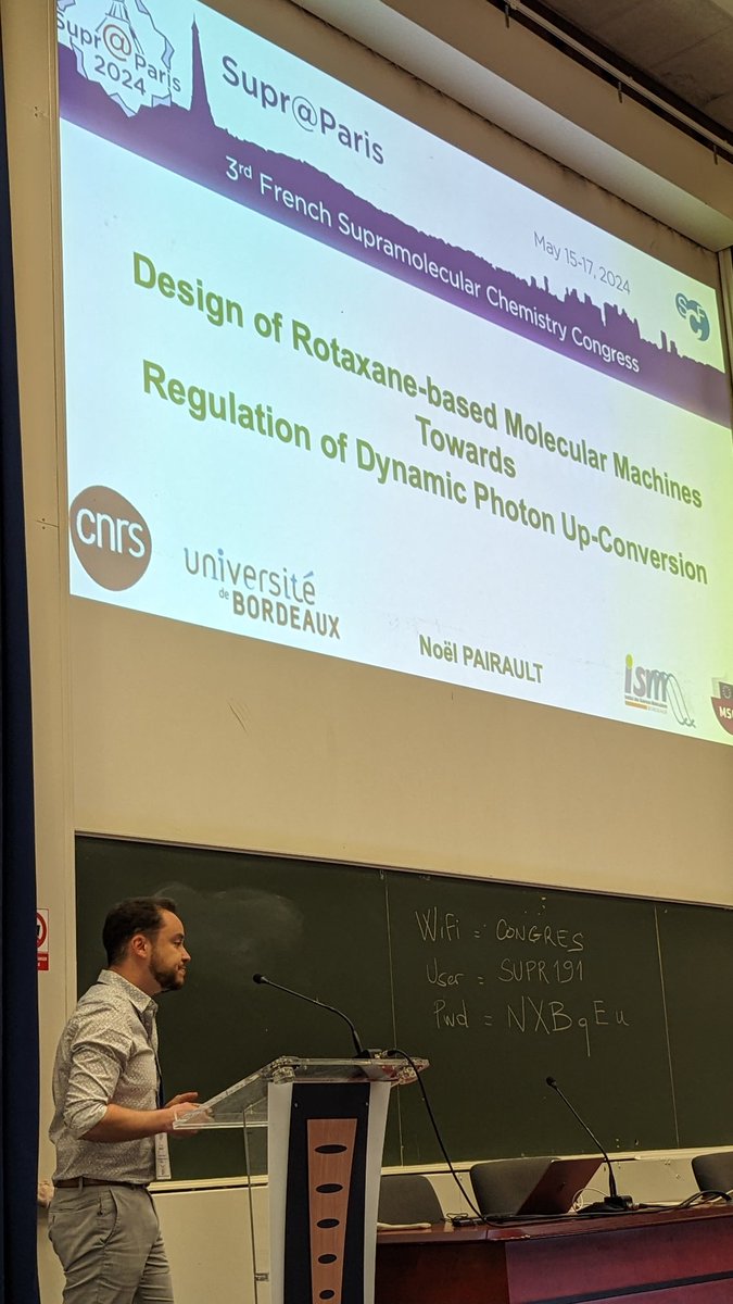 Supr@Paris 2024 (@supraparis2024) on Twitter photo Noël <a href="/N_Pairault/">Noël Pairault</a> is presenting his works on design of rotaxane derivatives for the regulation of dynamic photon up-conversion ! Noël <a href="/N_Pairault/">Noël Pairault</a> is presenting his works on design of rotaxane derivatives for the regulation of dynamic photon up-conversion !