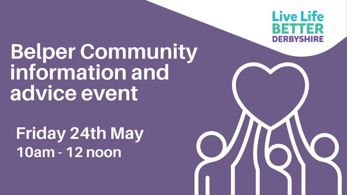 We'll be at the Strutt's Centre in #Belper on Fri 24th May between 10am and 12 noon as part of a free community information event. Join us and lots of other partners including @HWDerbyshire @AgeUK_DD @DeafinitelyW and more