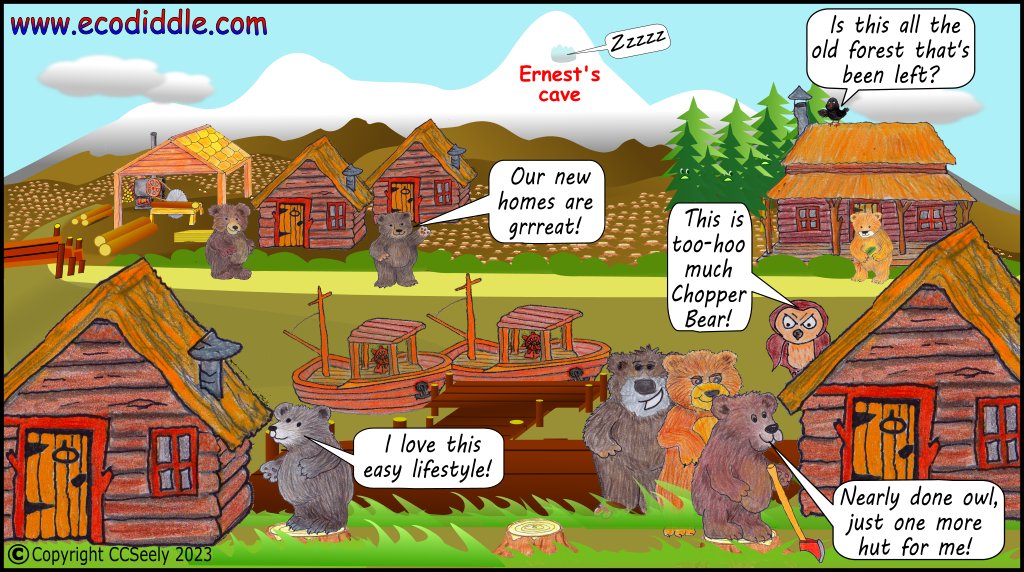 Chipper, Basher & Digger Bear have new cabins now!😳 #books #stories #storytelling #kidsbooks #Reading #savetheplanet #SustainableLiving #Sustainability #learning #teaching #education #homeschooling #edutwitter #nature #wildlife #citizenship #ClimateAction #resources #Wednesday