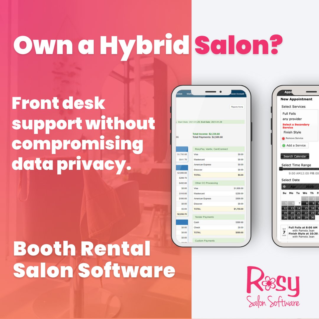 Manage your salon business while allowing renters the freedom and privacy to run theirs. rosysalonsoftware.com/booth-rental-s… #salonowner #rentalsalonowner #rentalspaowner #hybridsalonowner #salonsuitesowner #rentalsalonmanangement #salonmanagement #salonsuitesmanagement #salonsoftware