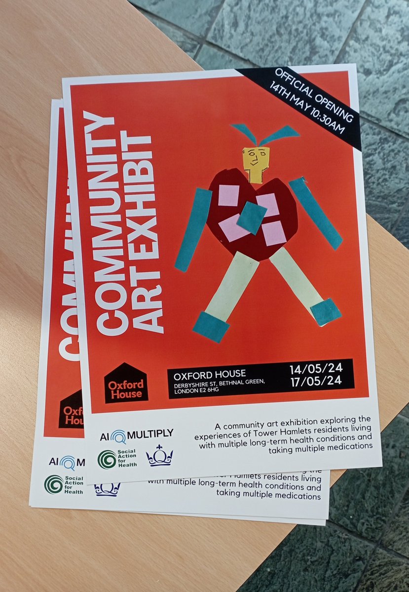 We are delighted to have organised a community art exhibition exploring #AI and living with multiple long-term health conditions and taking multiple medications. Join us 14-17 May to see the work! #communityresearch #PPIE