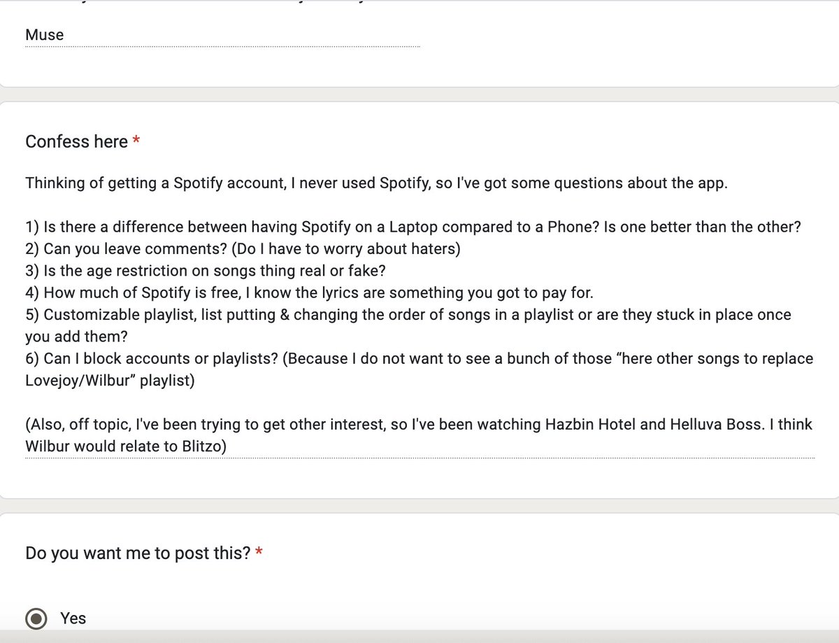 Muse anon

1-nope! both the same in my opinion
2- on certian thing yep
3-uhmm i dont think there is an age restriction
4- i think pretty much everything, but u get adds and cant download music
5-you can't change the place of ur songs on ur playlist once it there
6-Yes!!

-🍓