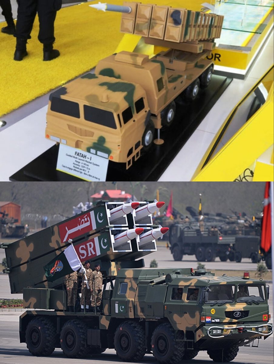 Visual differences between Fatah G-MLRS in Pakistani service based on Taian 8×8 truck and export oriented Fatah G-MLRS based on WS-2400 8×8 truck.