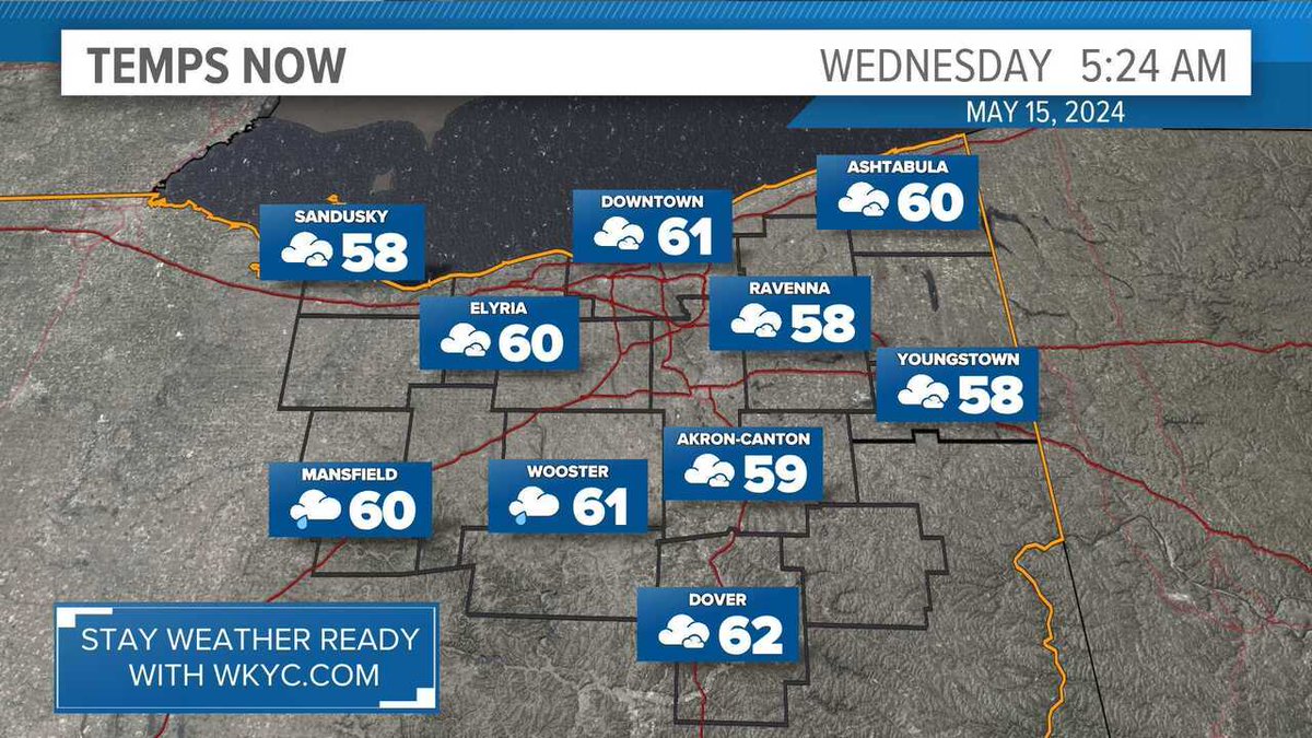 NOWCAST | Here's a look at the current weather and temperatures. Get your forecast anytime on the @WKYC App. #3weather #ohwx