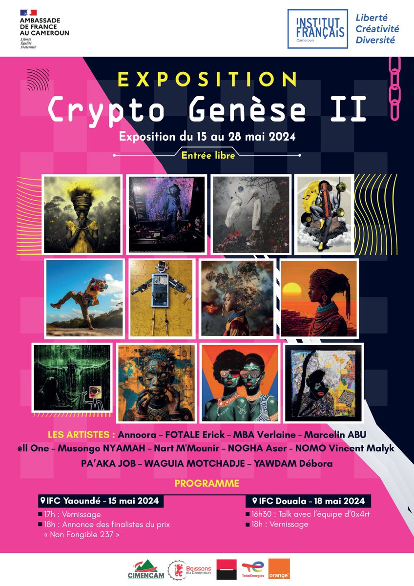 Gm fam's 🤗
I am pleased to be part of this 'Crypto Genesis 2 Exhibition'. 😊
come one and all to visit and contemplate the works of Cameroonian crypto and NFT artists 
#NFTCommuntiy #cryptoartist 
@IFCameroun