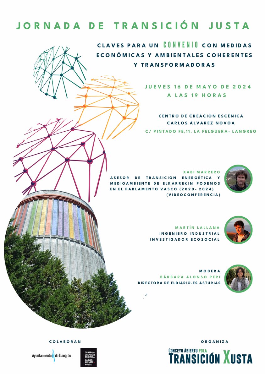 Mañana jueves 16 de mayo en #Llangréu celebramos una nueva Jornada de #TransiciónJusta, en la que escucharemos propuestas y experiencias sobre la introducción de elementos de planificación en la transición económica, energética, ambiental y social.
¡Acude! ¡Participa!