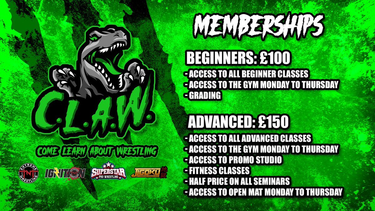 Have you been to CLAW yet? We're rolling out an even more comprehensive training week and unbeatable membership packages! DM for more information! Sign up today and Come Learn About Wrestling 🦖