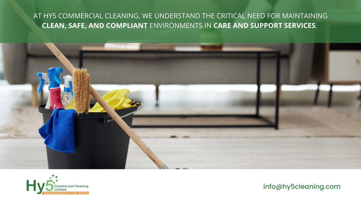 At Hy5 Commercial Cleaning, we understand the critical need for maintaining clean, safe, and compliant environments in care and support services. 

#Hy5Cleaning #Lancashire #Cumbria #NorthWestUK #care #caremanager #SupportServices #Healthcare #CareService