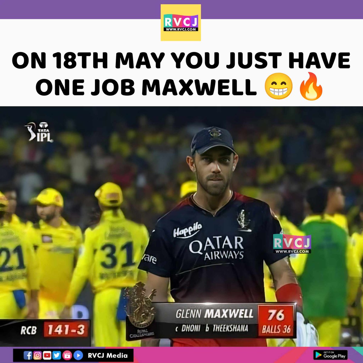 RVCJ_FB's tweet photo. RCB Fans to Glenn Maxwell https://t.co/35S1xBFp89