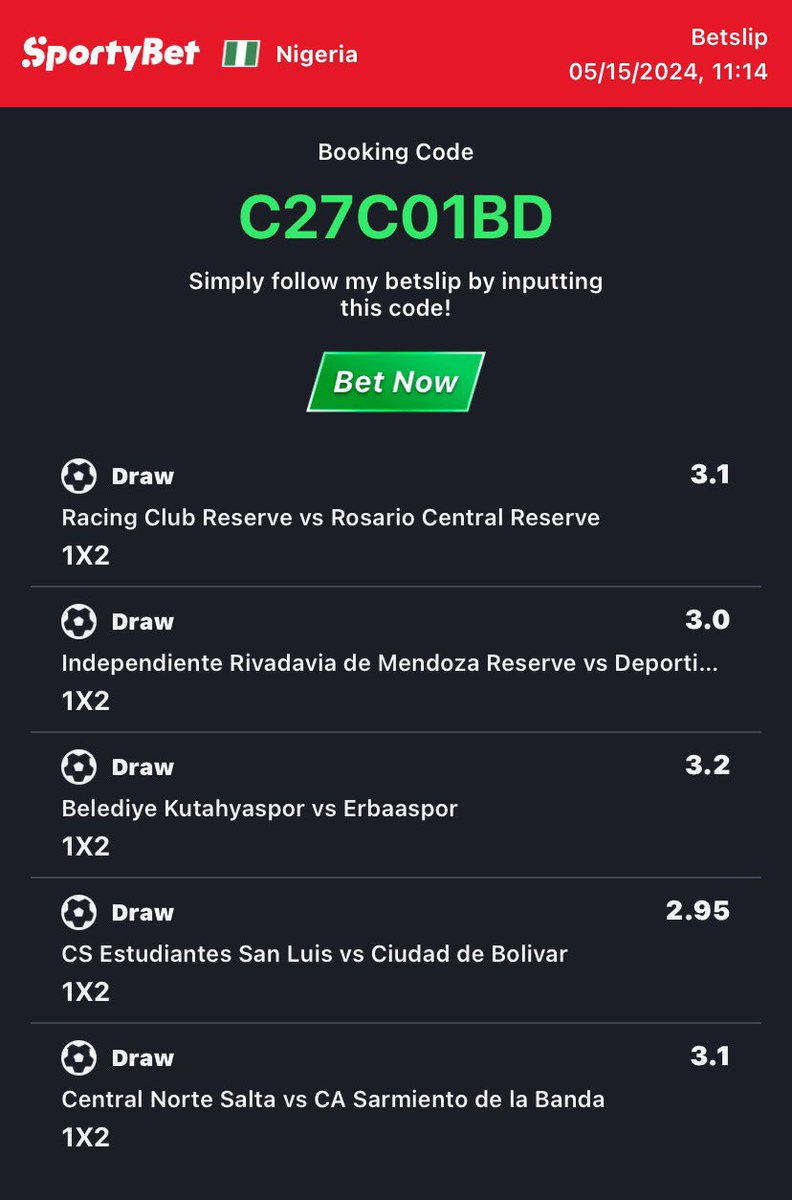 Well analyzed 5FTx on betcorrect converted to sportybet🚨

C27C01BD -sporty🧑🏿‍💻 

Follow for conversion of codes to your preferred bookies!

Retweet for larger audience😤🗣️