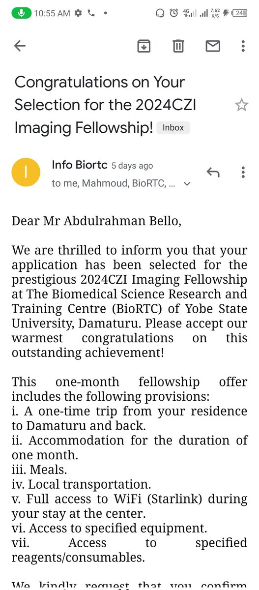 I am thrilled to share that I have been selected for the prestigious @BioRTCNig - @WACCBIP_UG Imaging Fellowship!  Looking forward to an enriching month at the forefront of biomedical imaging. Huge shoutout to @ChanZuckerberg for funding this opportunity. #ImagingTheFuture