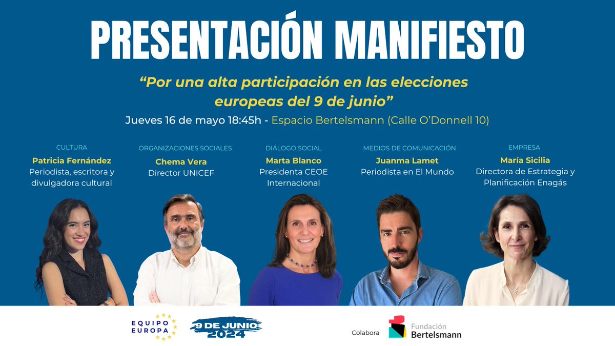 ¡Mañana nos vemos! Con invitados de primerísimo nivel: @patriciafedz, periodista y escritora; @Chema_Vera, @unicef _es; Marta Blanco, @CEOE_ES Internacional, @juanmalamet, @elmundoes; y María Sicilia, @enagas. Link inscripción: forms.gle/sTegDvdR573yQ8…