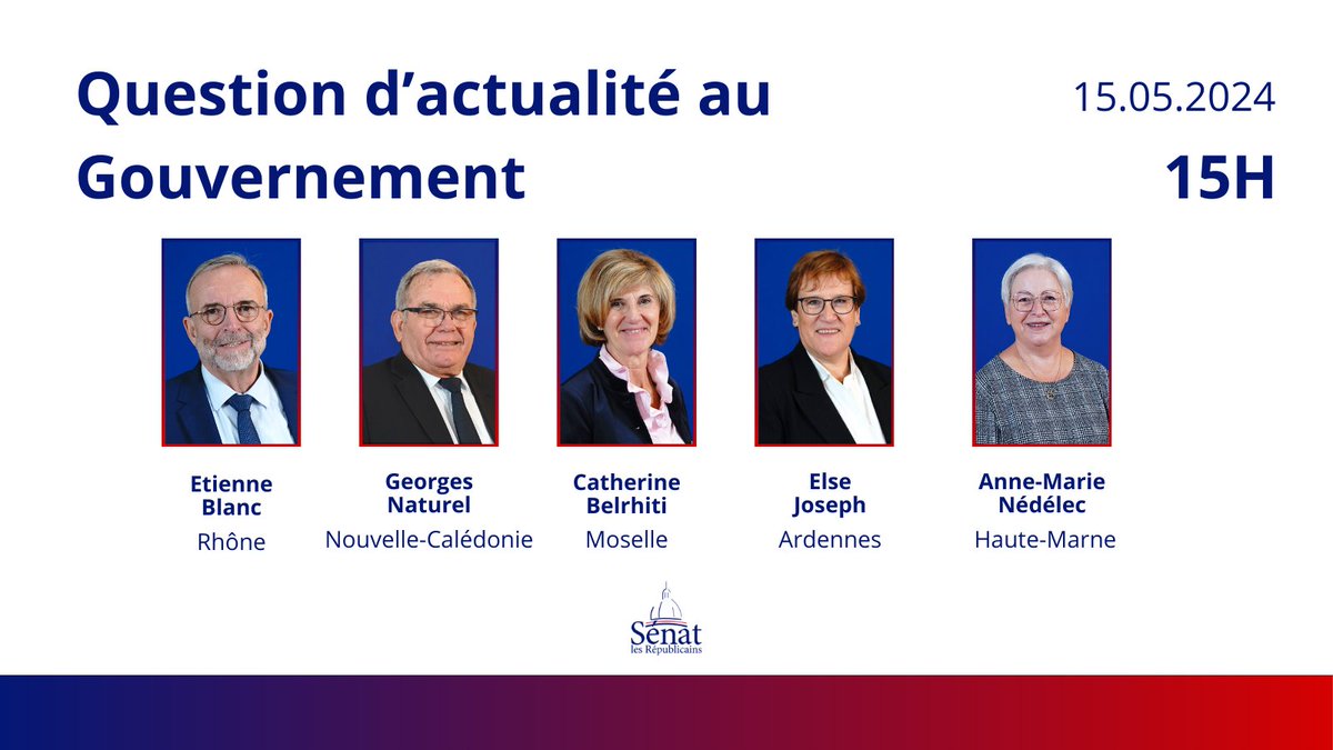 A 15h, Retrouvez @blanc_etienne, @georgesNaturel, @CatBELRHITI, @ElseJOSEPH et Anne-Marie Nédélec pour la séance des #QAG. #DirectSenat