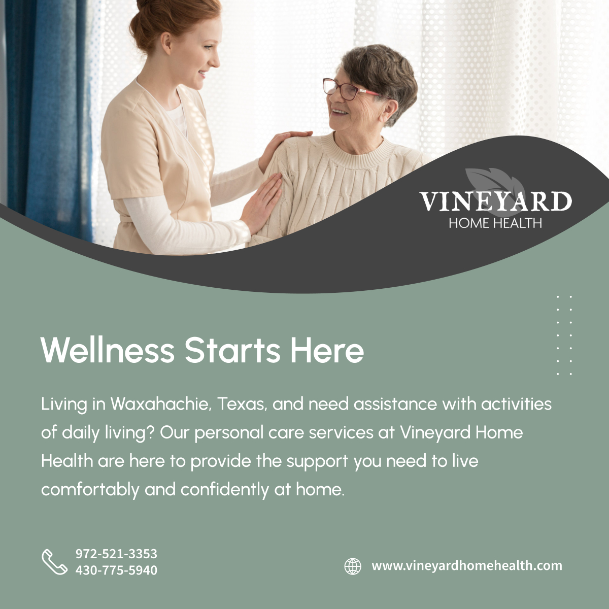 Looking for reliable home health care in Waxahachie, Texas? Look no further than Vineyard Home Health. Our experienced team offers personalized care to help you thrive. Contact us today to get started.

#PersonalizedCare #WaxahachieTX #HomeHealthCare