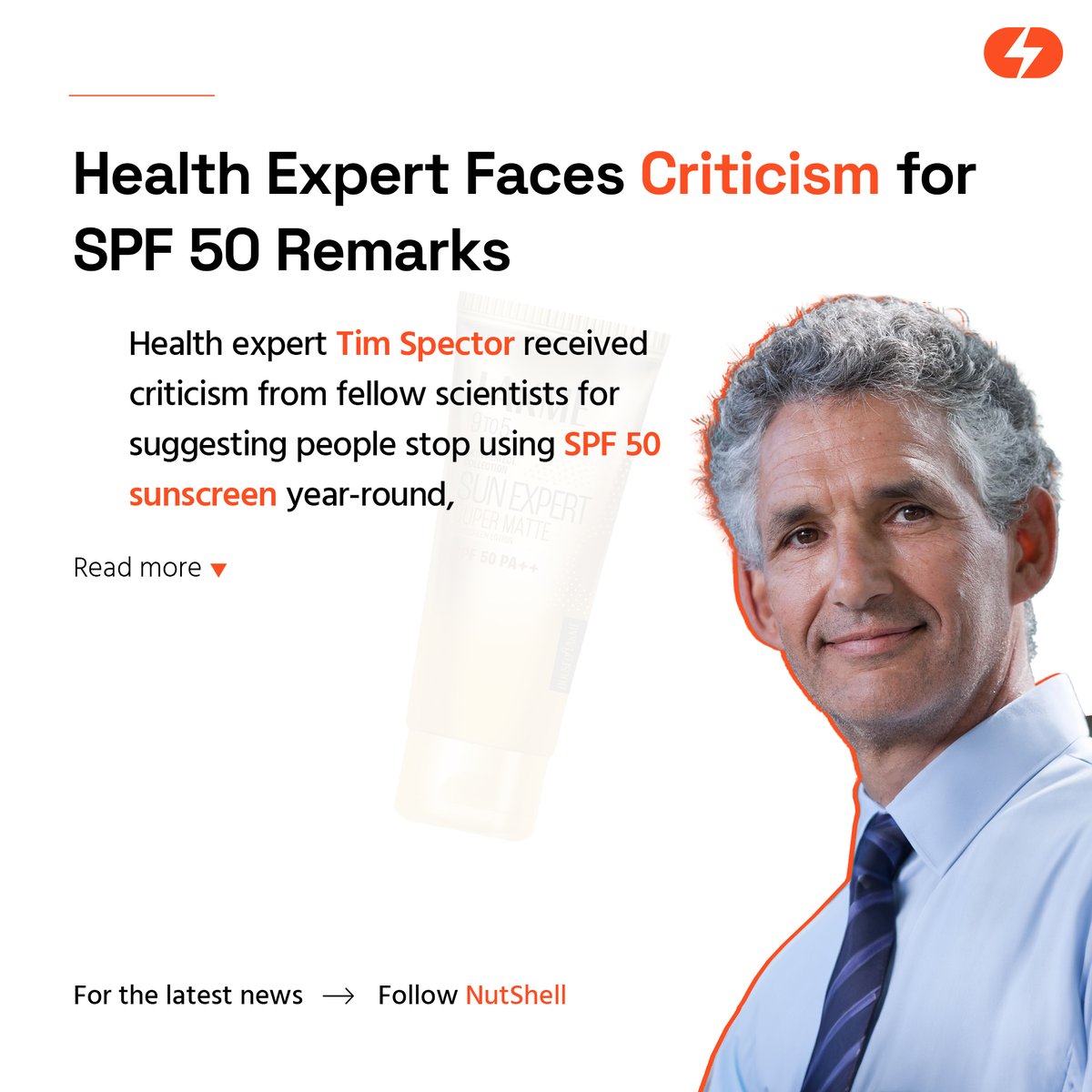 #Healthexpert Tim Spector received criticism from fellow scientists for suggesting people stop using #SPF50sunscreen year-round, based on a mouse study linking #vitaminD to #cancerimmunity. Critics argued the study's applicability to humans