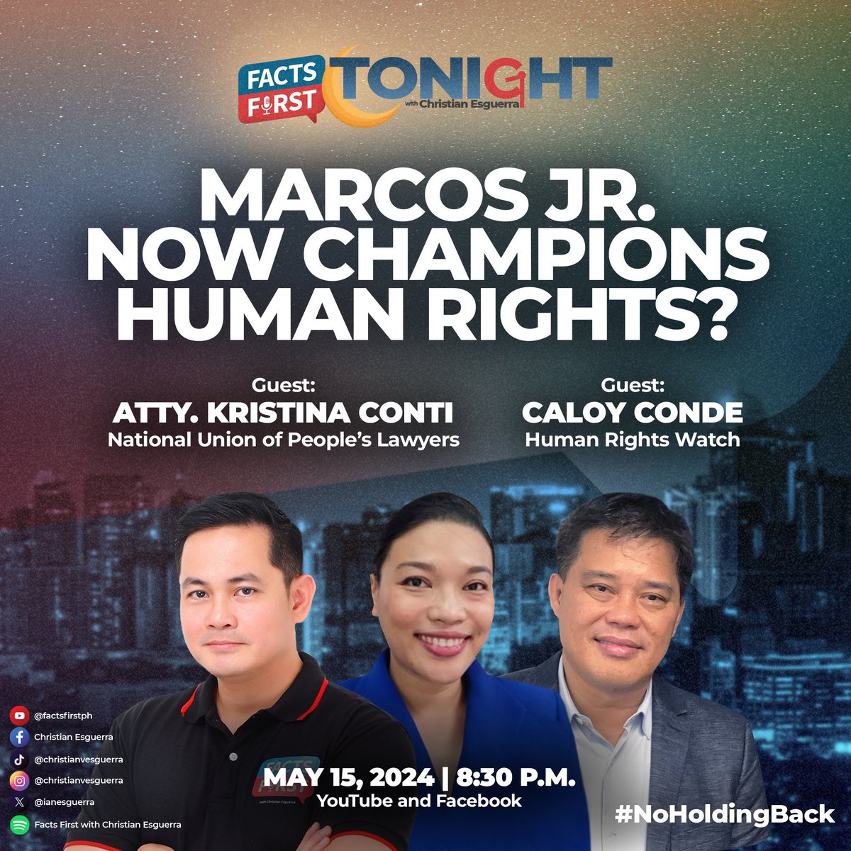 At 8:30 tonight, @IanEsguerra, @chronikrissys, and I will talk about the human rights “super body” created by President Marcos Jr. #factsfirst

Watch it here: youtube.com/live/mnL0UgkV-…