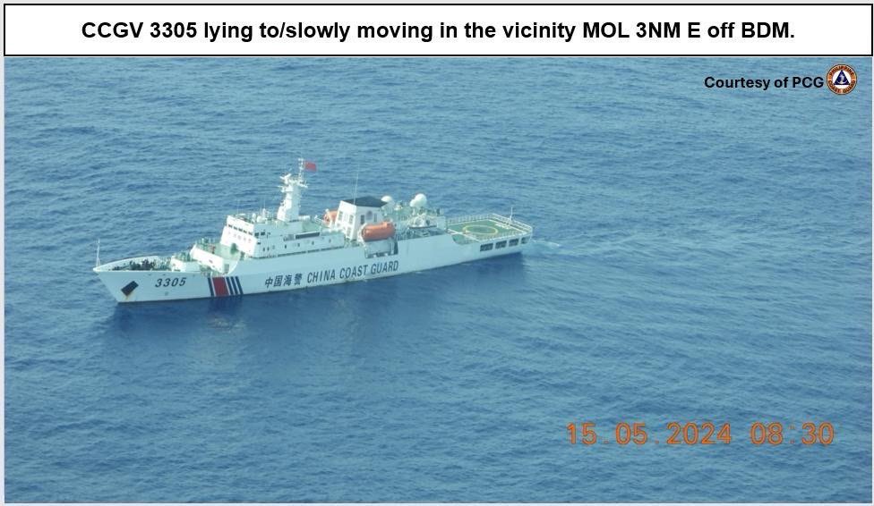 During the Maritime Domain Awareness (MDA) flight conducted by the Philippine @coastguardph this morning in Bajo De Masinloc, we observed and physically monitored the presence of eight China Coast Guard vessels, ten Chinese Maritime Militia vessels, and a People's Liberation