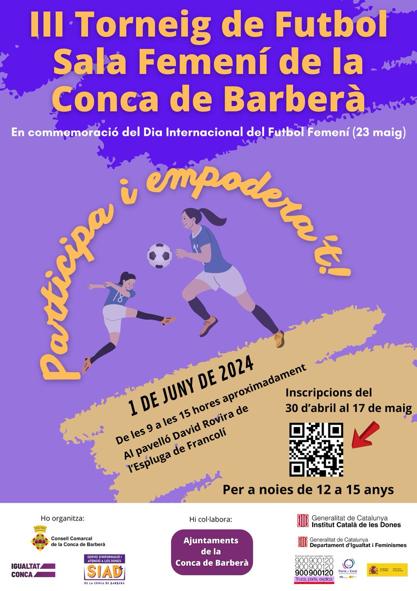 📰 #NOTÍCIES | Activitats de commemoració pel Dia Internacional del Futbol Femení (23 de maig) ✅ La tercera edició del Torneig de Futbol Sala Femení s'emmarcarà dins de les Jornades del Futbol Femení que es realitzaran del 21 de maig a l'1 de juny 👉 concadebarbera.cat/noticies/activ…