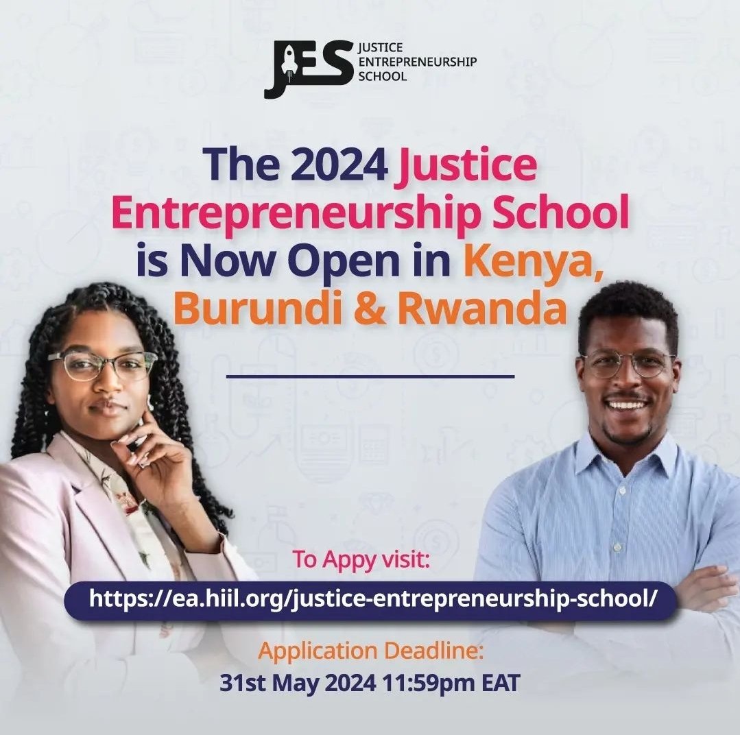 Calling all Justice Entrepreneurs in Kenya, Rwanda and Burundi. The HiiL Justice Entrepreneurship School program is OPEN! Learn business essentials & win non-equity grants. Deadline: 31st May 2024 Apply today! Link: ea.hiil.org/justice-entrep…