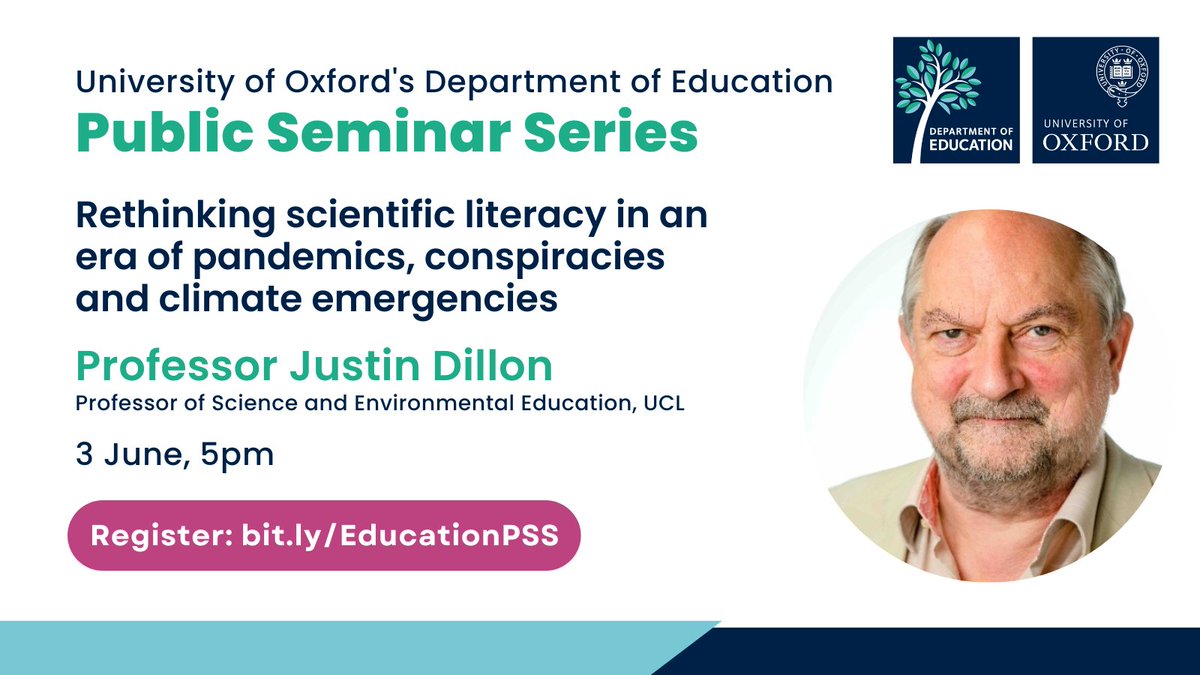 Registration open! Join Professor Justin Dillon (@IOE_London) for a talk on 'Rethinking scientific literacy in an era of pandemics, conspiracies and climate emergencies' on 3 June at 5pm. Sign up for the in-person event ➡ forms.office.com/e/JrDdaDT9Ma Or join us online ➡