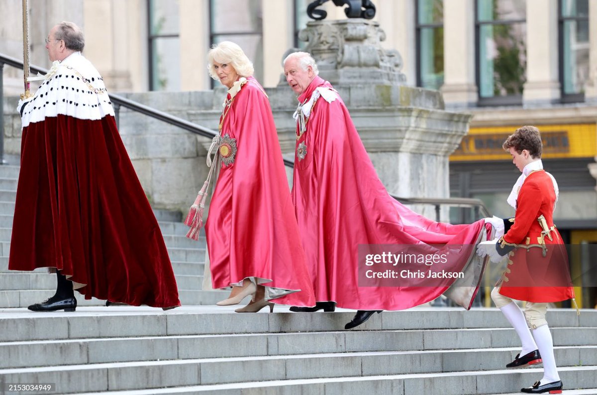 King Charles and Queen Camilla arrive at St Paul’s Cathedral for a Service of dedication for the Order of the British Empire this morning