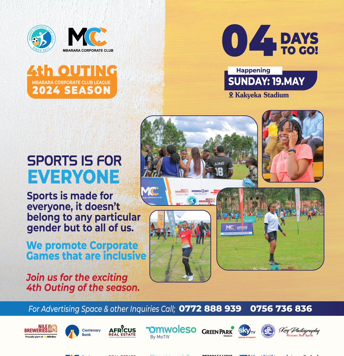 #4THOUTING_COUNTDOWN
We are remaining with only 4 days.

SPORTS IS FOR EVERYONE.
Sports is made for everyone, it doesn’t belong to any particular gender but to all of us.
We promote Corporate Games that are inclusive.
#MCC4THOUTING
#NBLMCCSeason24