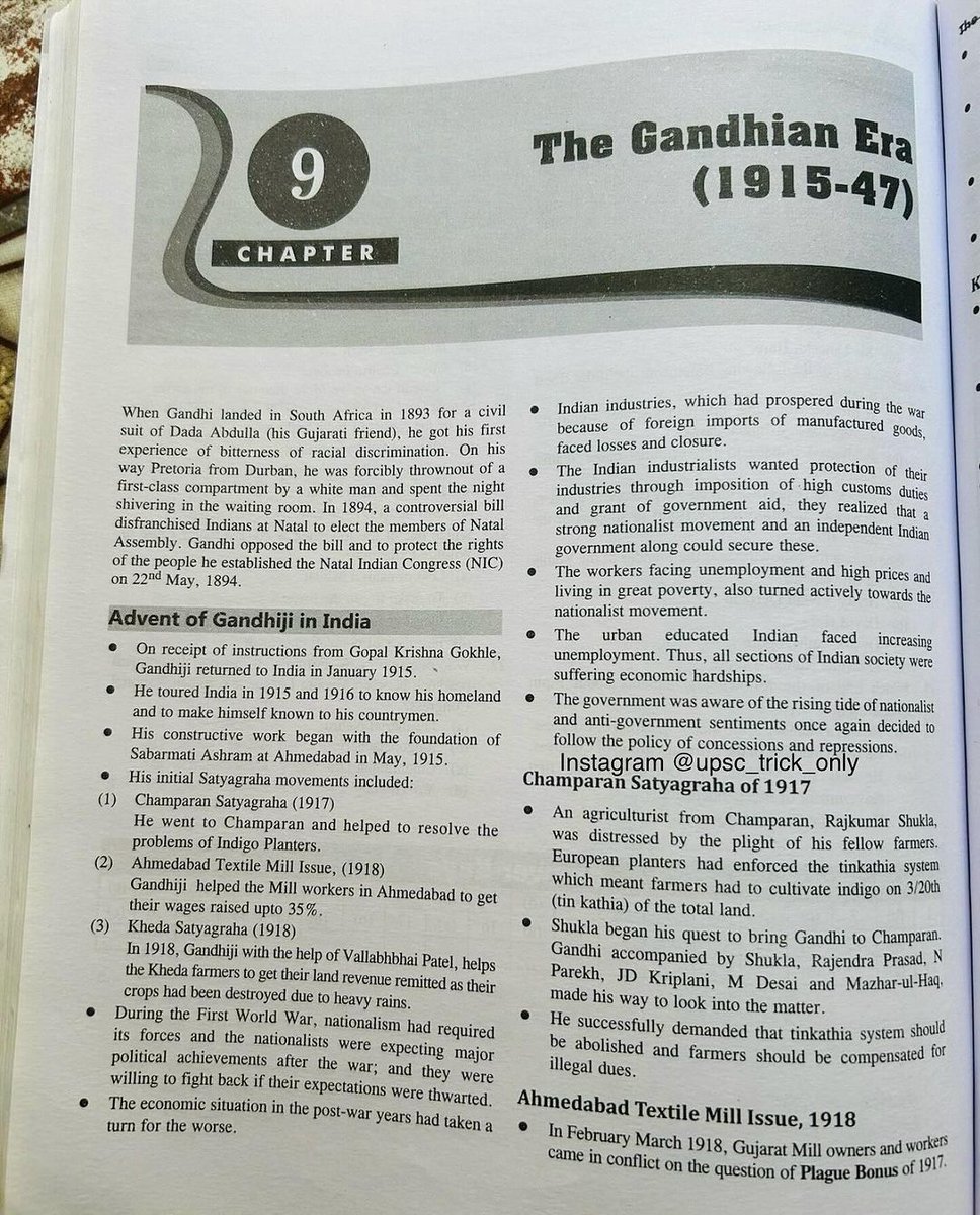 📌 The Gandhian Era (1915-1947)

- A Must Bookmark 🔖 
- Important for all UPSC Prelims and States PCS 

(A Thread 🧵)