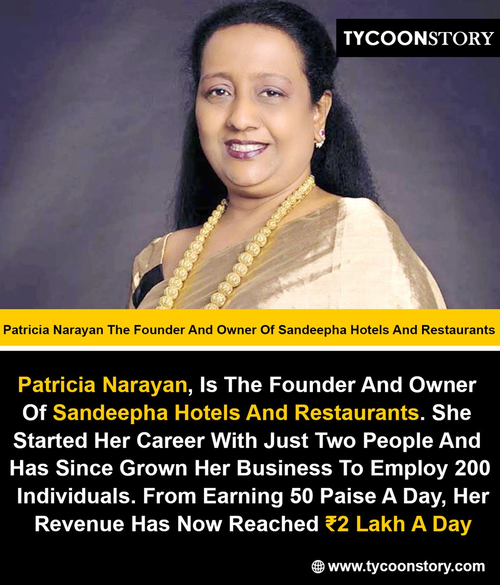 Patricia Narayan The Founder And Owner Of Sandeepha Hotels And Restaurants

#PatriciaNarayan #SandeephaHotels #RestaurantOwner #FoodEntrepreneur #InspiringWomen #BusinessOwner  #WomanInBusiness #SuccessStory #MotivationMonday #EmpoweredWomen 

tycoonstory.com