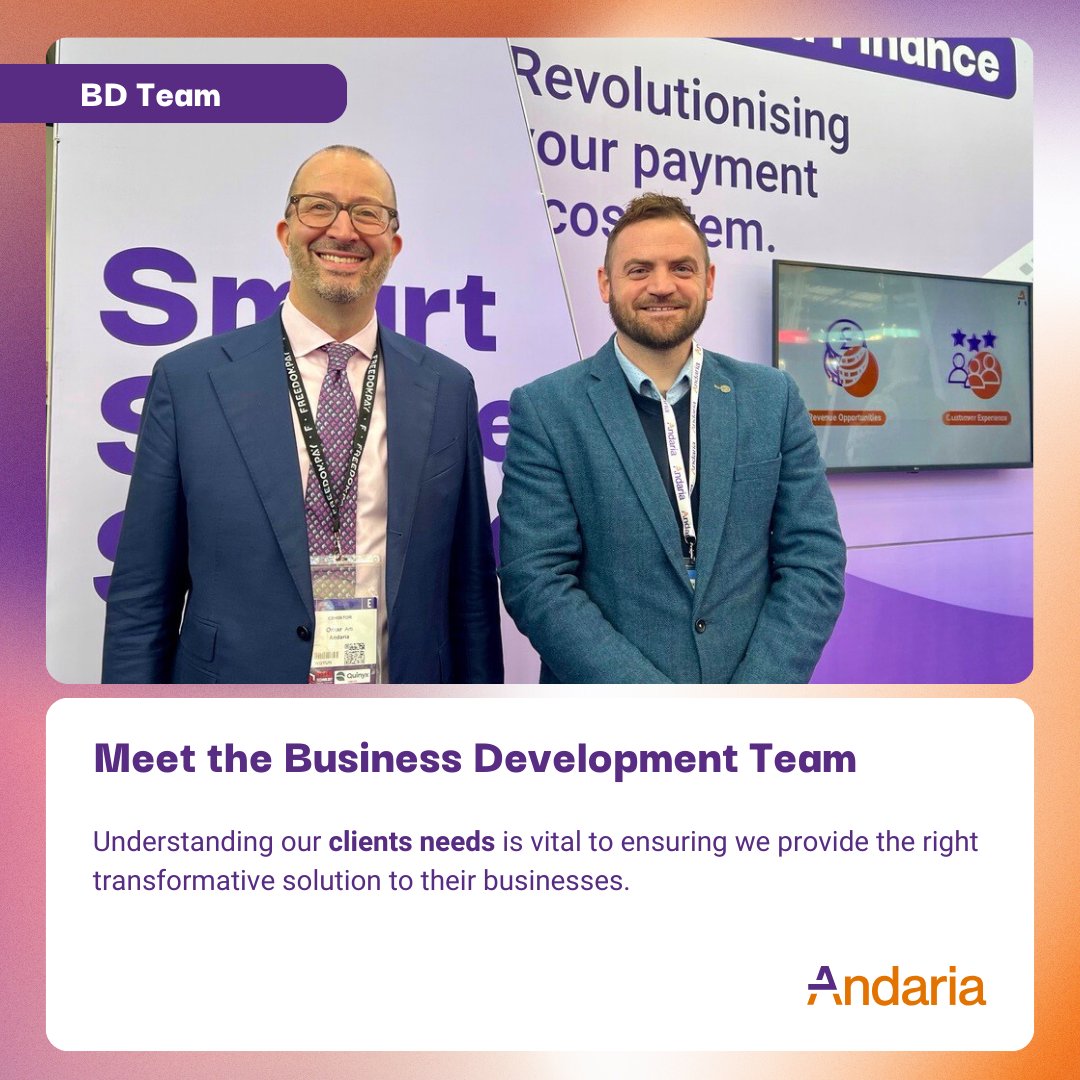 Understanding our clients needs is vital to ensuring we provide the right transformative solution to their businesses.
Meet Matt Evans and Omar Arti- this dynamic duo are changing businesses for the better with Andaria’s corporate accounts and #EmbeddedFinance solutions.