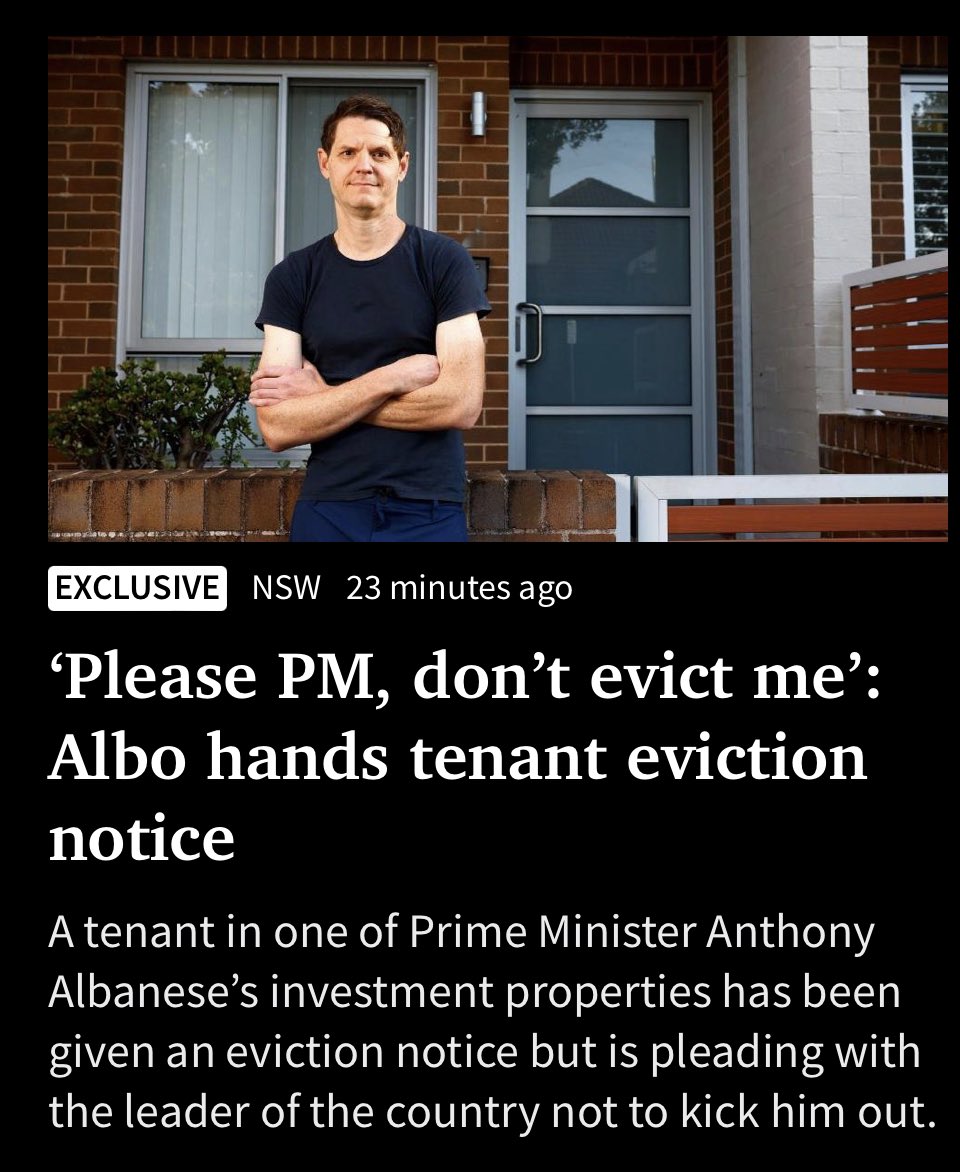 Oh good, another unnecessary, vicious Newscorpse attack on the PM, because he’s selling his property before he gets married.

NB. he was given proper notice, Albanese reduced his rent to $680 during Covid, and had NOT raised it since.

Well done, Clementine Cuneo

#auspol