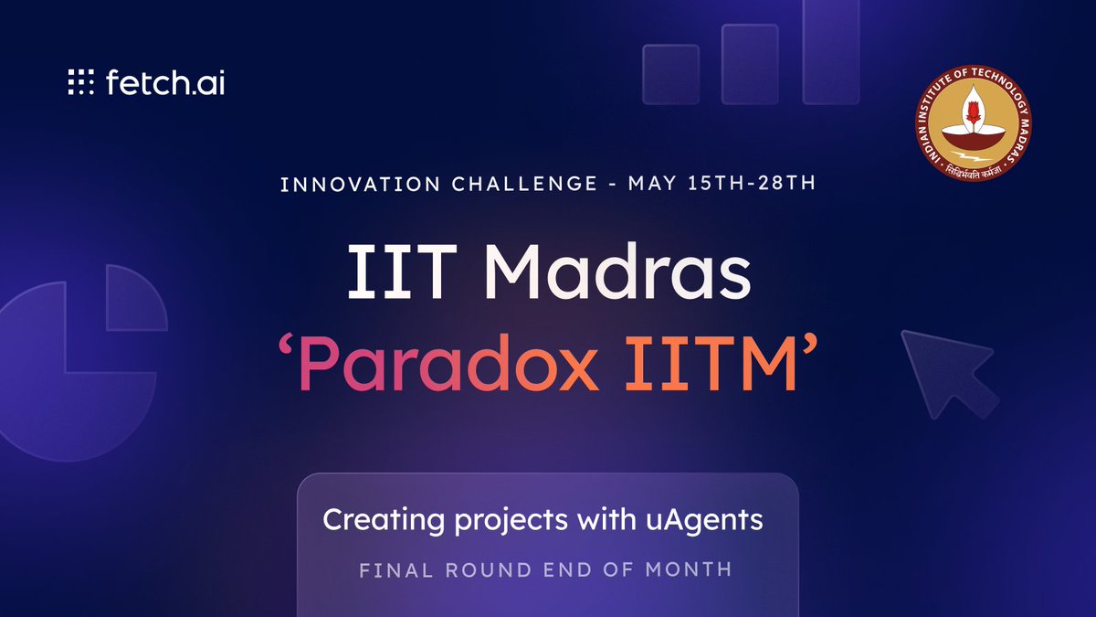 We're excited to announce the @iitmadras Innovation Challenge has begun! Applicants will tackle new PoC using the Fetch.ai tech stack 🏗️ Happy coding to everyone involved!✨