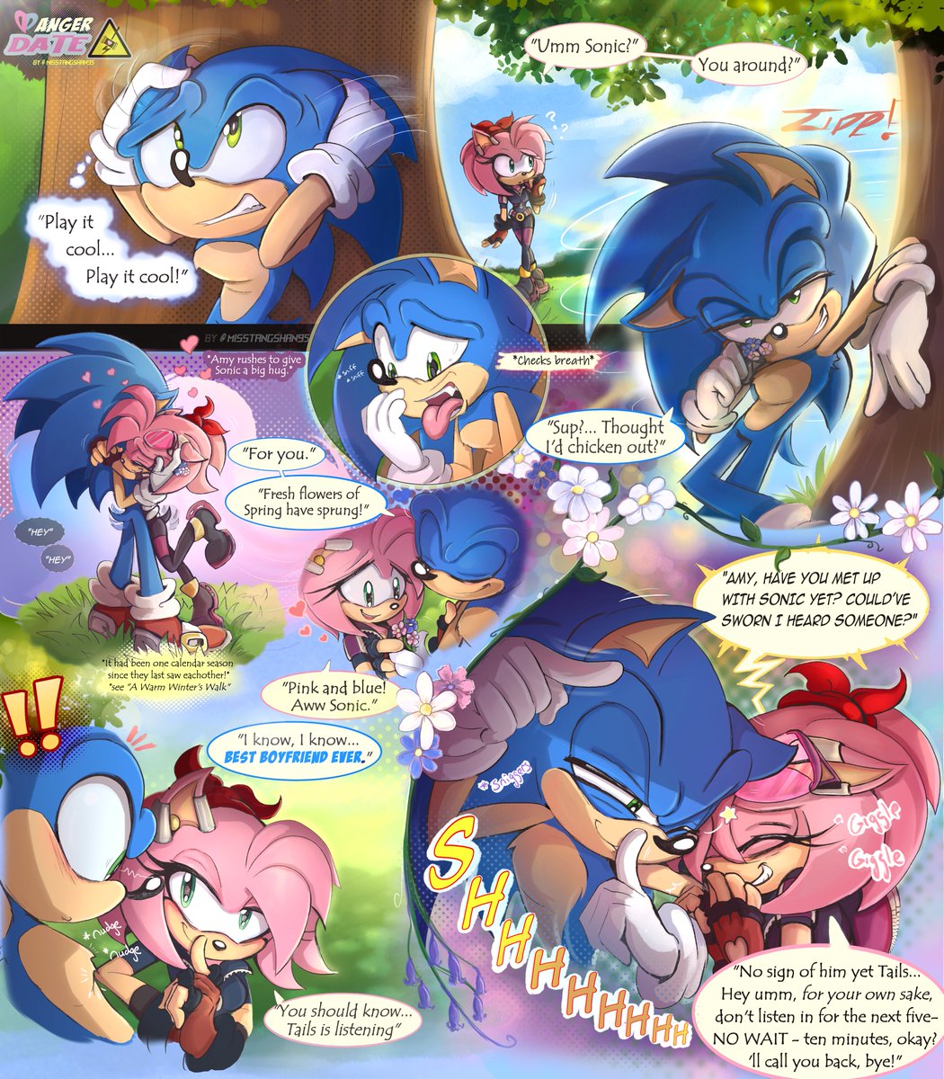 Intro- Pg 3
'Danger Date' 🩷💙💥❤️‍🔥 

Spring is in the air 🌺💕🦔

#SonAmy #SonicTheHedgehog #amyrose #sonicfanart