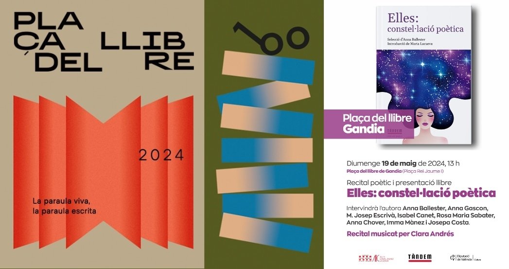 Diumenge 19 a les 13h, a la Plaça del llibre, tindrà lloc el recital poètic i la presentació del llibre 'Elles: constel·lació poètica'✒️ Intervindran l'autora Anna Ballester, Anna Gascon, M. Josep Escrivà, Isabel Canet, Rosa Maria Sabater, Anna Chover, Imma Mànez i Josepa Costa📚