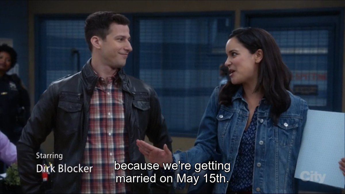 Today two fictional couples celebrate their wedding anniversaries:

- Monica and Chandler (22 years old)
- Amy and Jake (5 years old)