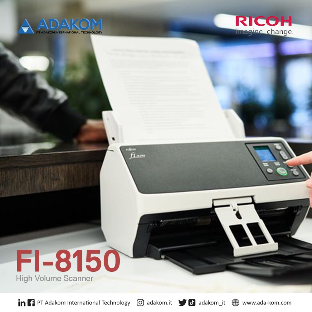 The fi-8150 comes with “Clear Image Capture”,a unique and dedicated image correction technology that generates unparalleled, high-definition images while keeping power consumption to the minimum. 
#adakom #2024 #ricoh