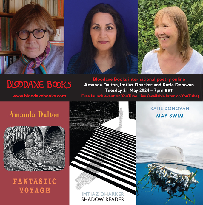 Less than a week until our May online launch! All three poets will be joining us on Tuesday to read and discuss their work with Bloodaxe editor Neil Astley. This free event will be live at 7pm BST Tues 21 May and available afterwards on YouTube: bloodaxebooks.com/events?article…