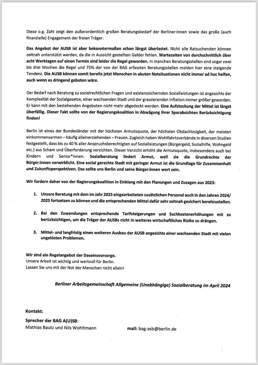 Während Sozialsenatorin @CanselK sich öffentlich vor Haushaltskürzungen im Sozialbereich verwehrt schafft @SenASGIVA bereits Fakten & bewilligt den Sozialberatungen weniger Mittel als vorgesehen 💶 Als Arbeitssenatorin nicht mal Mittel für Tarifsteigerungen einzuplanen muss 1/2