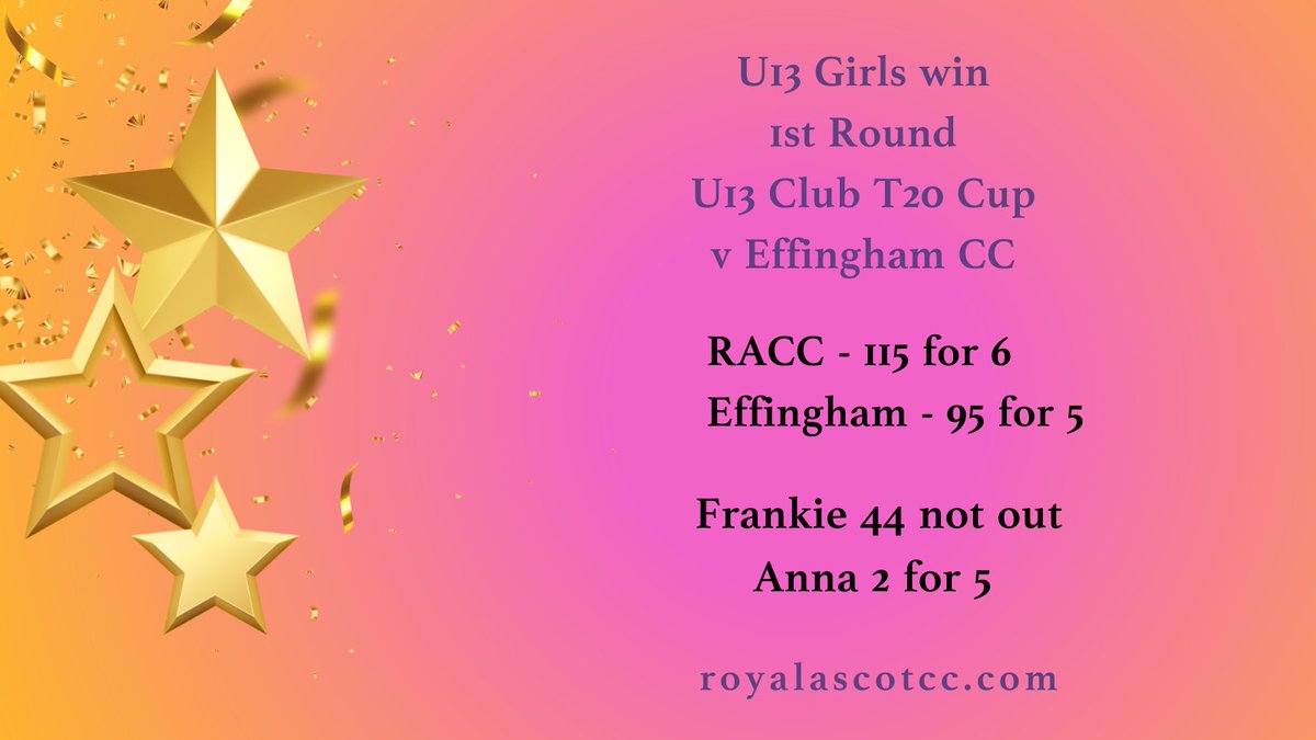 Congratulations to our U13 Girls on their 1st Round Club T20 Cup win. Home to Chobham or Churt & Hindhead in the next round. #RoyalAscotCC