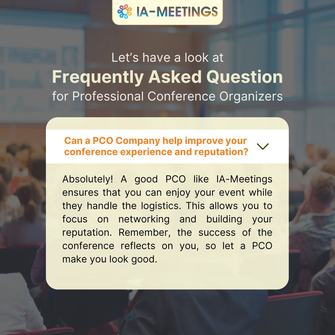 iameetings's tweet image. Hosting a conference should be enjoyable, not stressful.

Let a good PCO like IA-Meetings handle the logistics so you can focus on networking and building your reputation.

#ConferenceExperience #ReputationBoost #IAmeetings