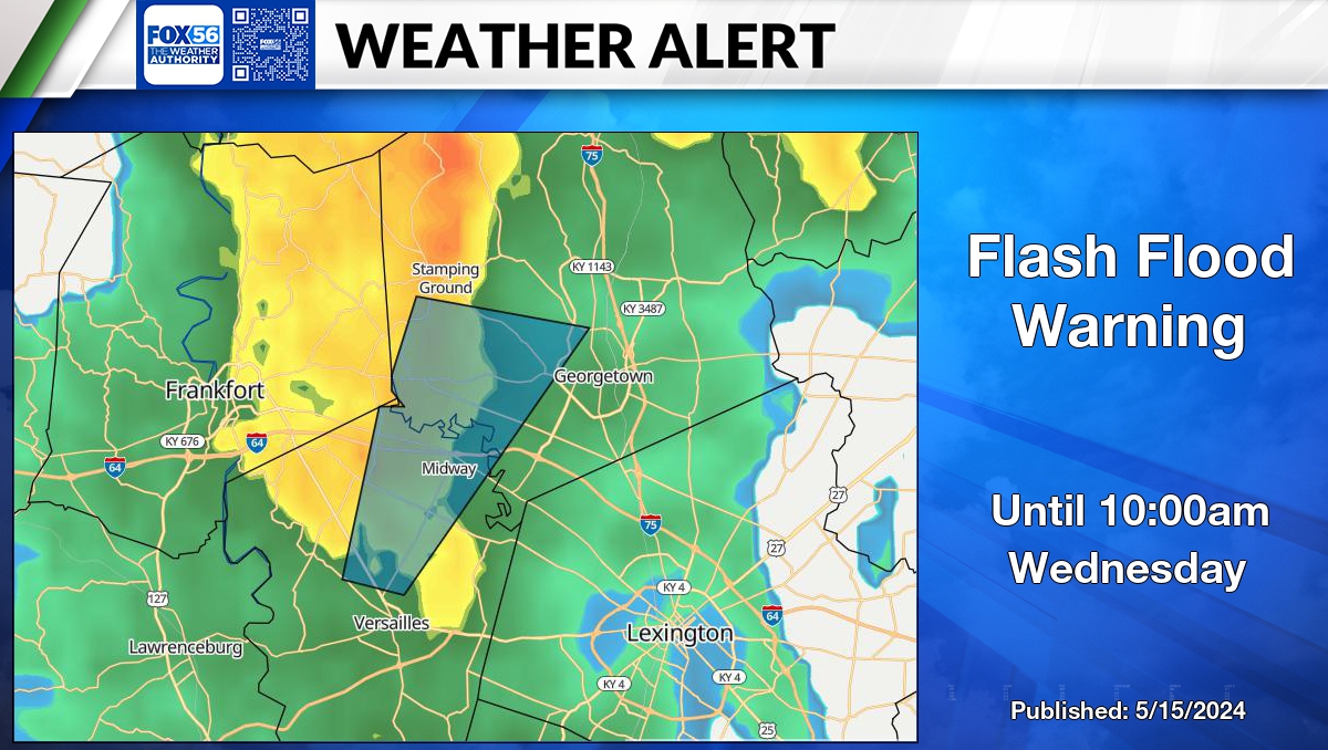 ALERT: Flash Flood Warning for Scott and Woodford County until 10:00am Wednesday. fox56news.com/weatheralerts #KYWX