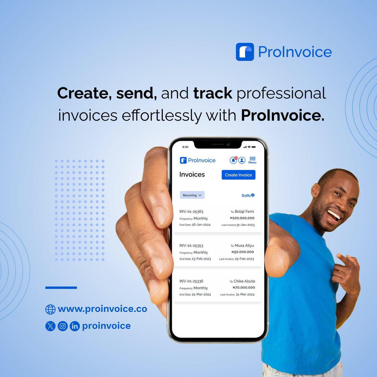 Invoice like a pro with ProInvoice! Create, send, and track professional invoices effortlessly, all in one place. 

Say goodbye to manual invoicing and hello to streamlined processes with ProInvoice.

#InvoiceLikeAPro
#ProInvoiceBenefits
#proinvoice
#growwithproinvoice