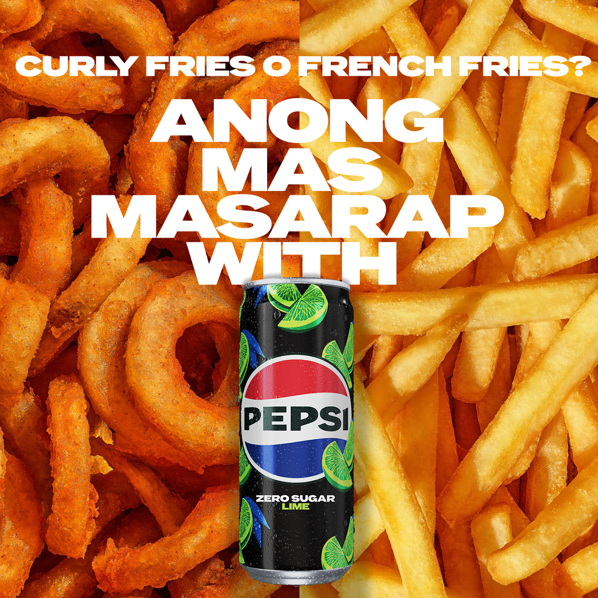 FRENCH FRIES BATTLE: Anong mas masarap with #PepsiZeroSugarLime: curly fries o french fries? Comment below! 😉🍟