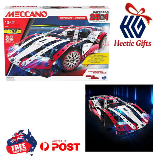 NEW - Meccano 25-in-1 Motorised Supercar Building Kit with Working Lights

ow.ly/I0Q750QVrvC

#New #HecticGifts #SpinMaster #Meccano #SuperCar #BuildingKit #WorkingLights #Car #Collectible #FreeShipping #AustraliaWide #FastShipping
