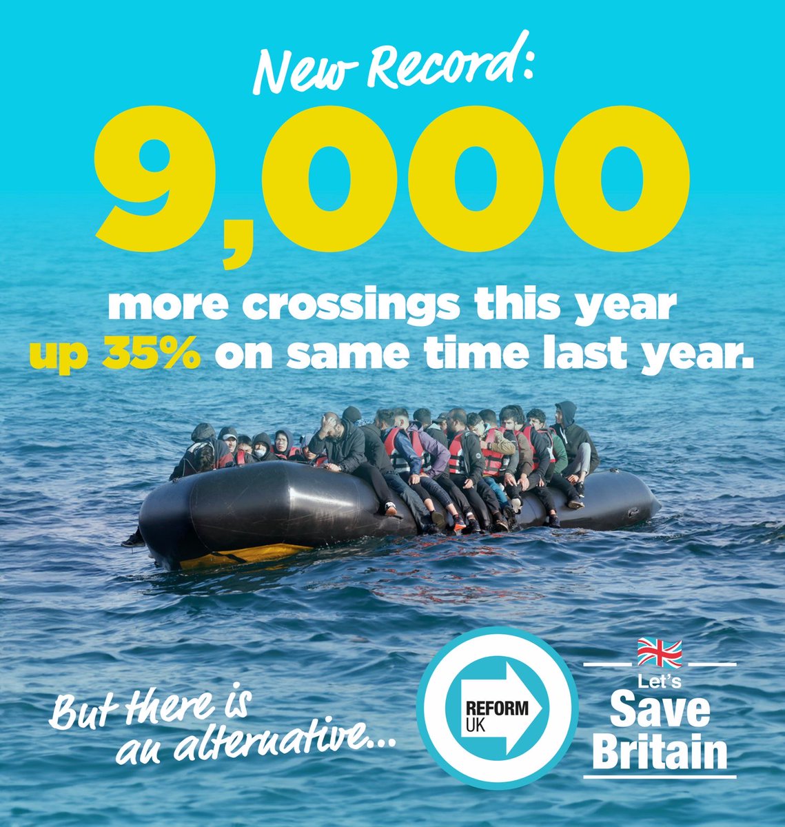 🚨A record 9,000+ people have illegally crossed the channel this year. ❌The Tories’ Rwanda FARCE is not working. ➡️Only Reform UK’s 6-point plan will stop the boats.