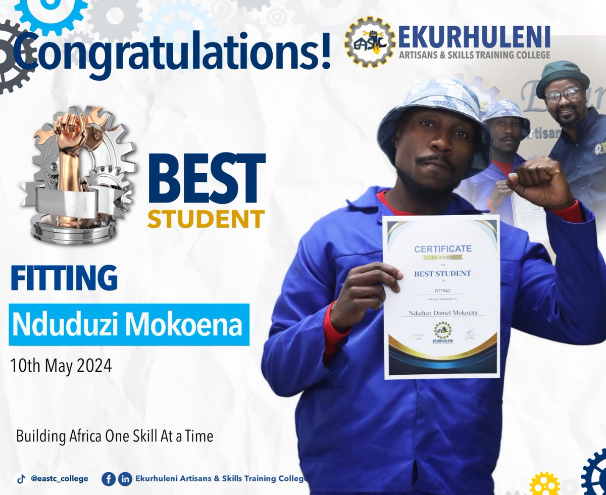 BEST STUDENT AWARD! Congratulations to Nduduzi Mokoena in Fitting