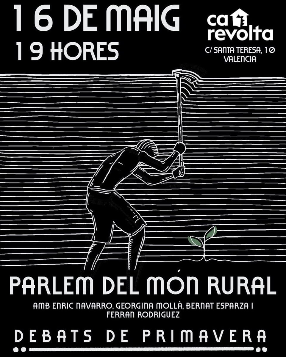 DEBATS DE PRIMAVERA Parlem del món rural 📅 Dijous 16 - 19 H Reflexionarem sobre: - La situació del camp - Com teixir un discurs transformador - Les propostes de noves ruralitats De la mà d'Enric Navarro, Bernat Esparza, Georgina Mollà i Ferran Rodríguez.