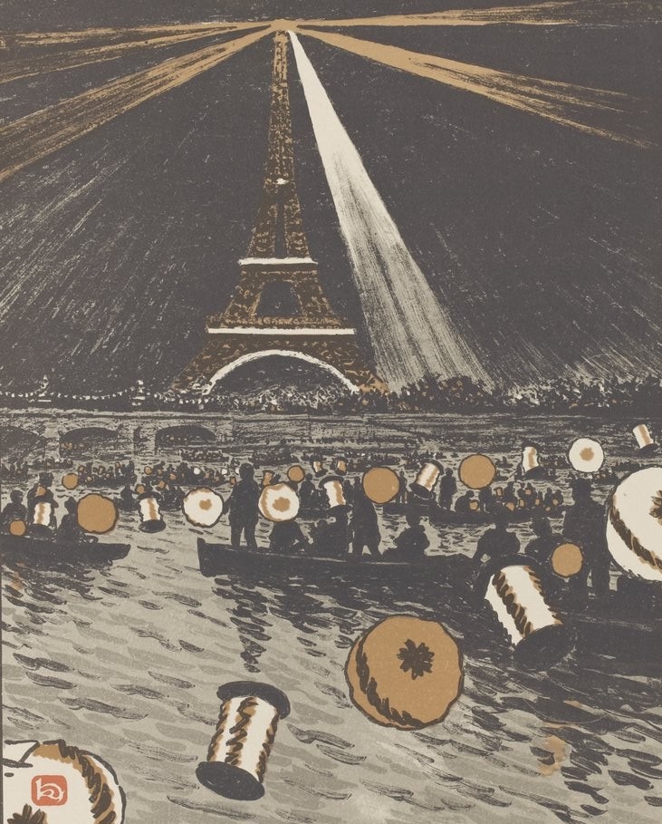 Il y a 135 ans, @LaTourEiffel accueillait du public pour la première fois ! Le peintre-graveur Henri Rivière (1864-1951) lui consacrait 'Les 36 vues de la Tour Eiffel' inspirées des vues du Mont Fuji d'Hokusai : c.bnf.fr/O8A
