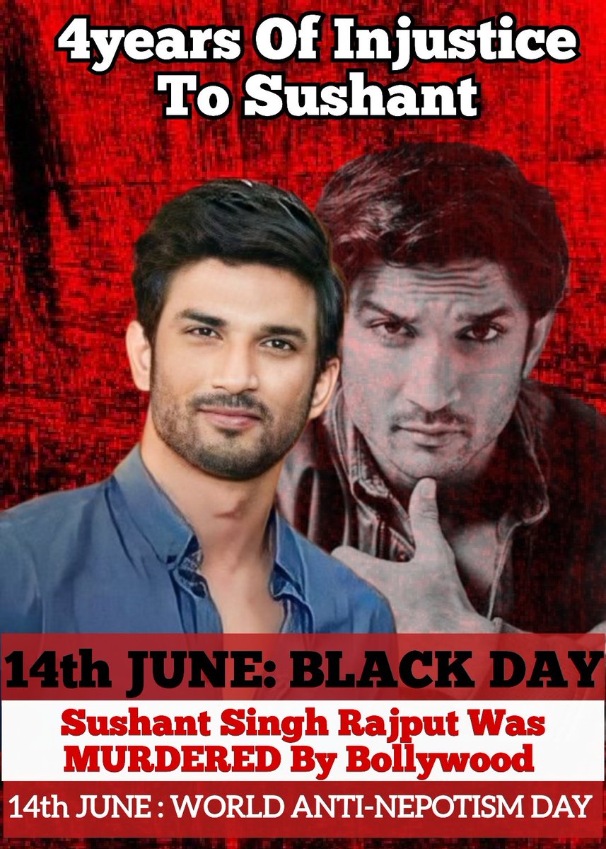 #ShameOnYou Bollywood!! 14th June Is A BLACK DAY! It Was The Day When News About #SushantSinghRajput Shook The World in 2020!! Sushant Was M₹d₹€d By BW!! Those Who Committed The Act, Those Who Supported The Culprits As Well As Those Who Chose To Keep Mum Shall…