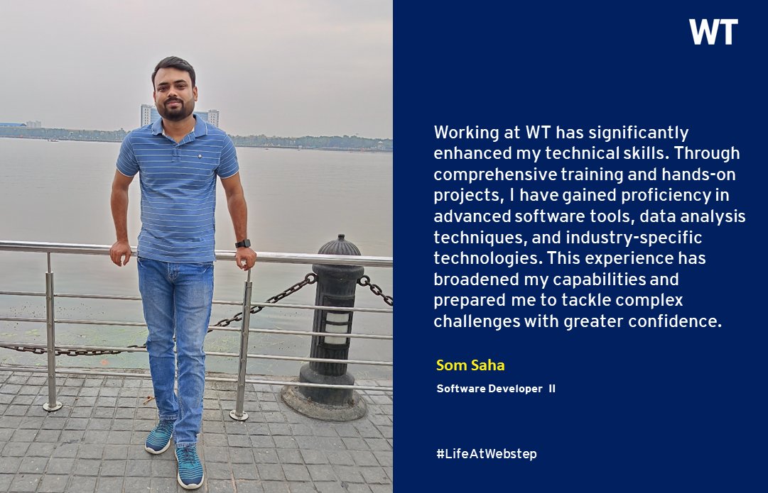 websteptech's tweet image. Som Saha, Software Developer II at WT, was drawn to the company&apos;s culture and has formed strong connections with colleagues on various projects. 

#LifeAtWebstep #Webstep #people #softwaredeveloper #connection #opportunities